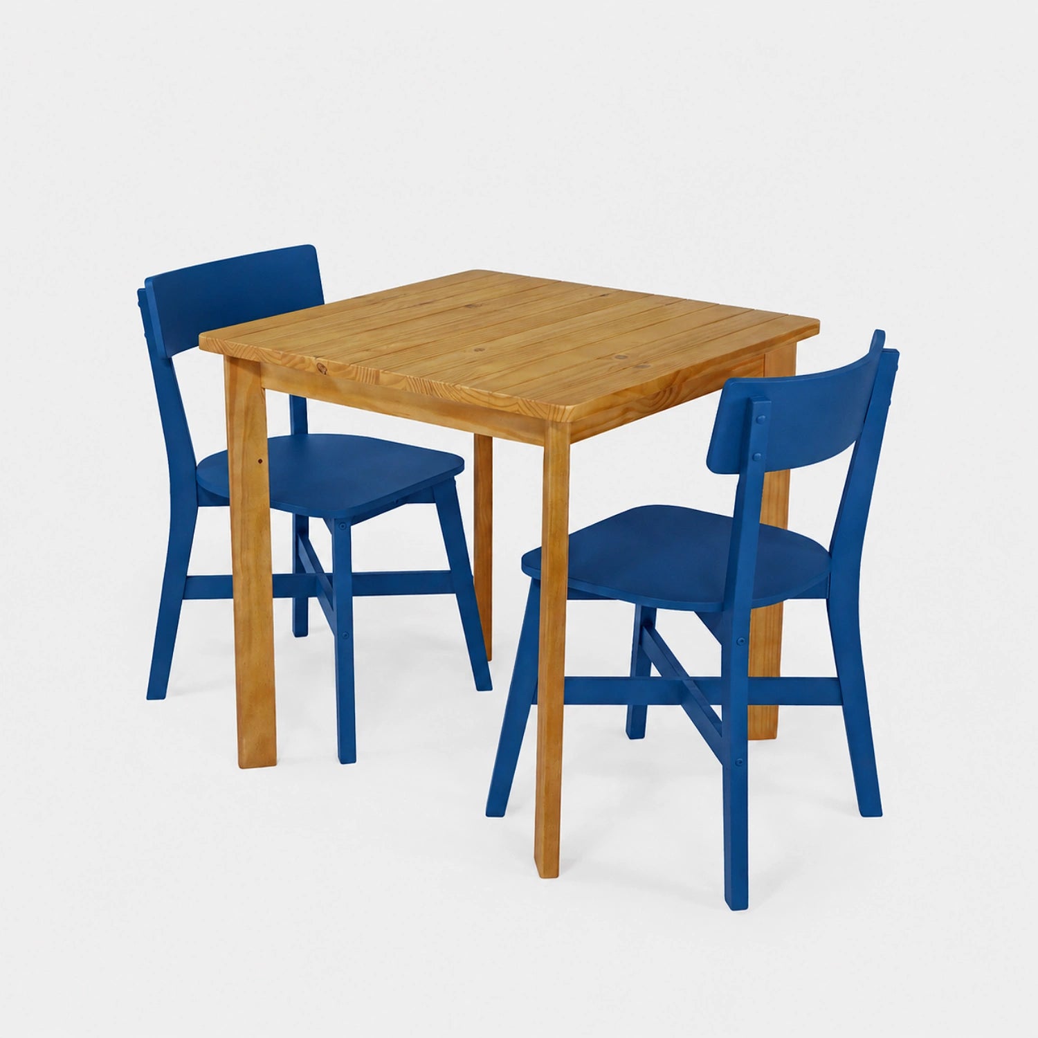 Conjunto Mesa de Madeira Quadrada Listras com 2 Cadeiras Botões!