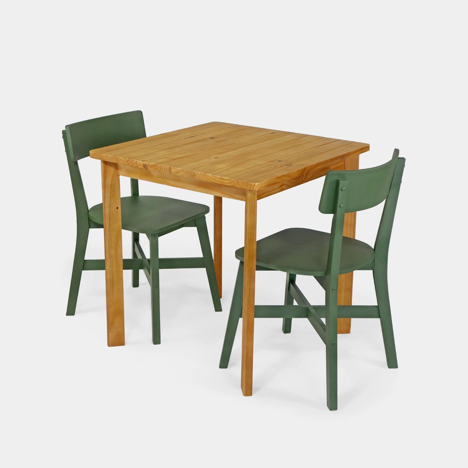 Conjunto Mesa de Madeira Quadrada Listras com 2 Cadeiras Botões!