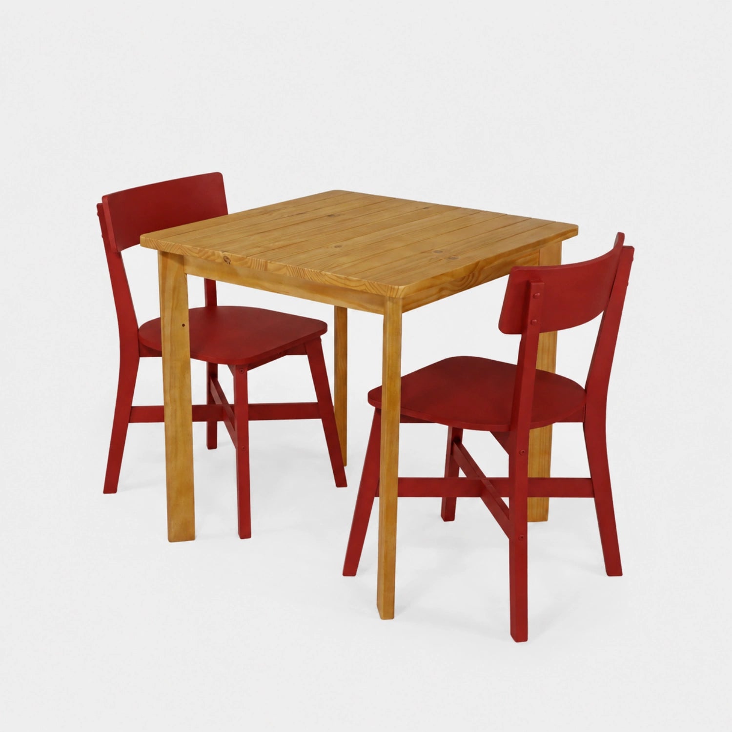 Conjunto Mesa de Madeira Quadrada Listras com 2 Cadeiras Botões!