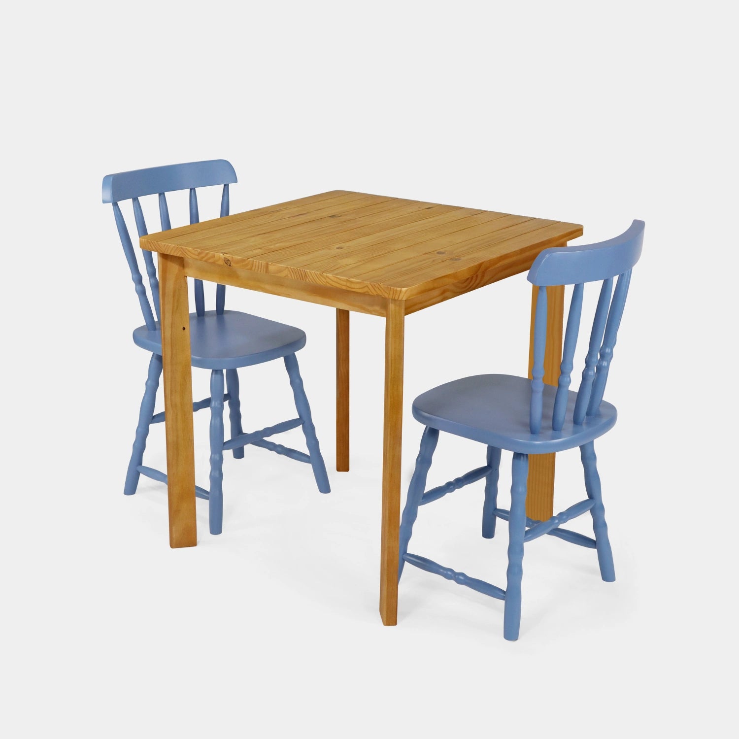 Conjunto Mesa de Madeira Quadrada Listras com 2 Cadeiras Brasileiras!