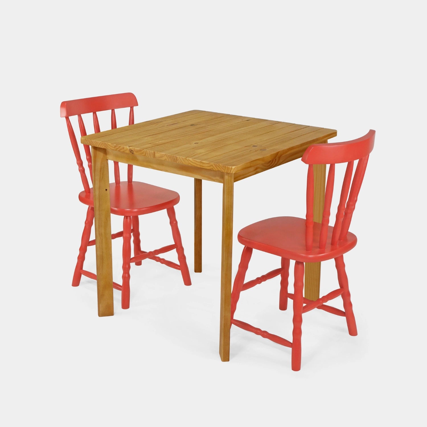 Conjunto Mesa de Madeira Quadrada Listras com 2 Cadeiras Brasileiras!