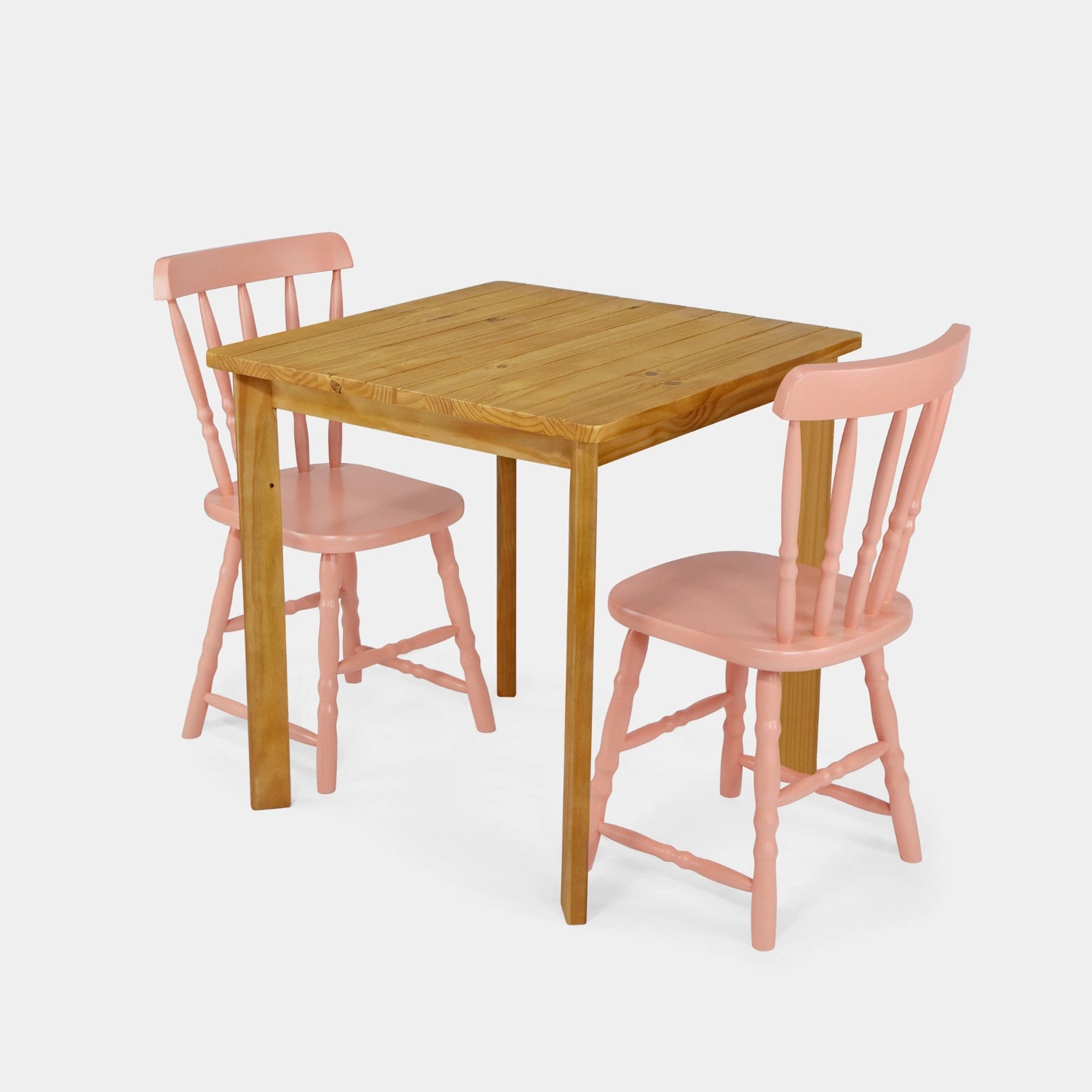 Conjunto Mesa de Madeira Quadrada Listras com 2 Cadeiras Brasileiras!