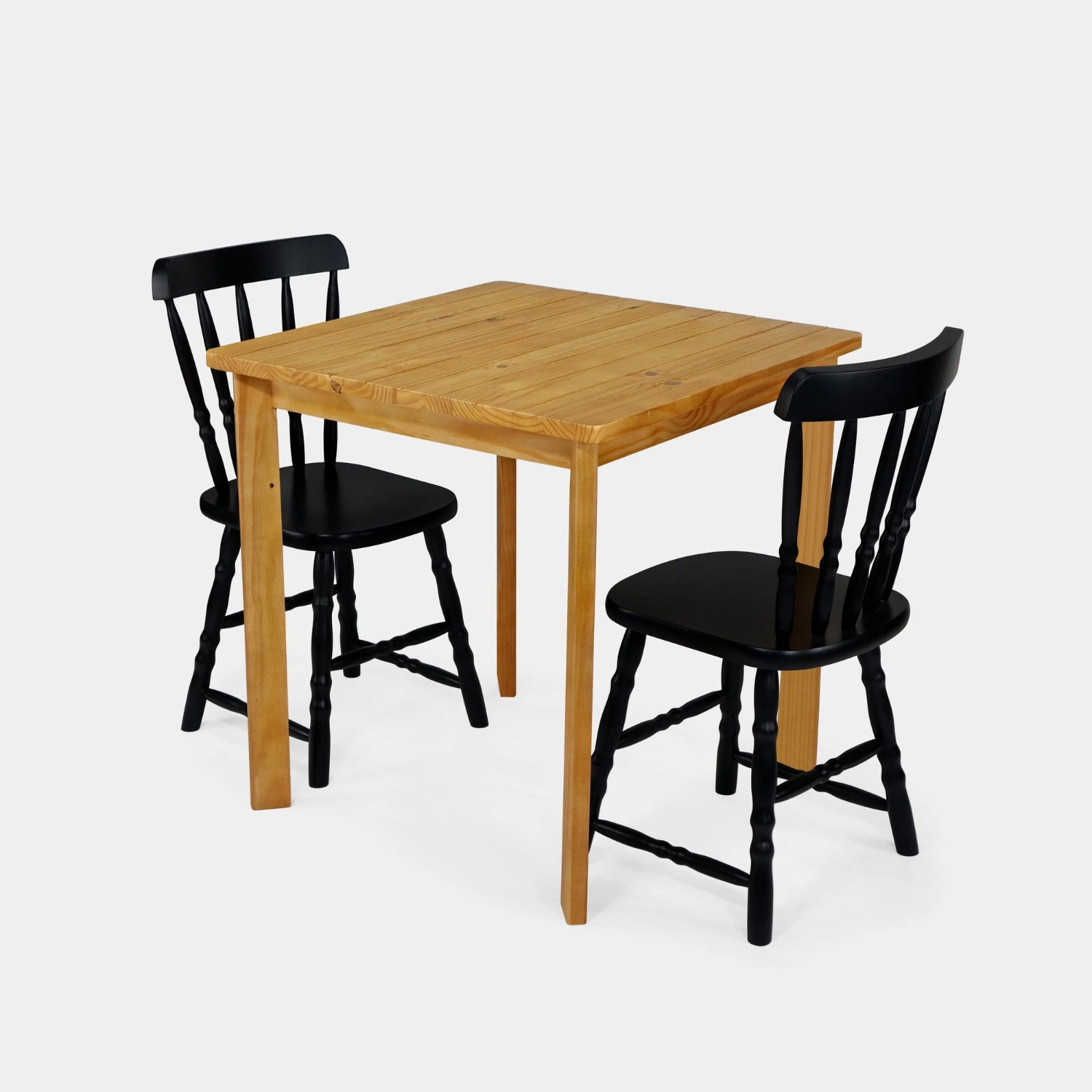 Conjunto Mesa de Madeira Quadrada Listras com 2 Cadeiras Brasileiras!