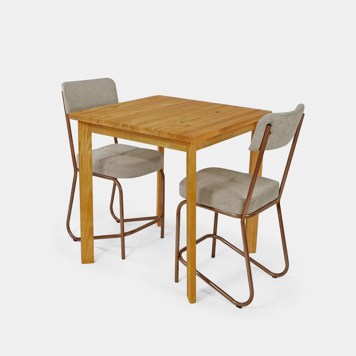 Conjunto Mesa de Madeira Quadrada Listras com 2 Cadeiras Estofadas!