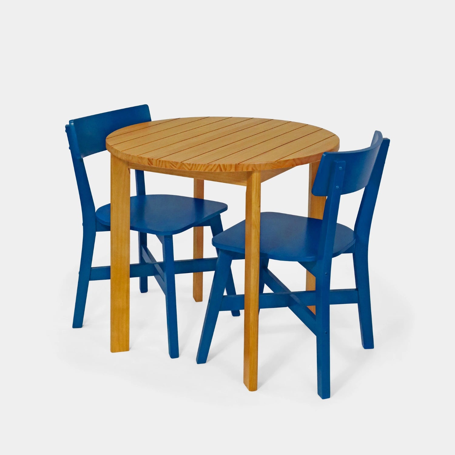 Conjunto Mesa de Madeira Redonda Listras com 2 Cadeiras Botões!