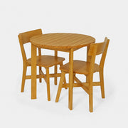 Conjunto Mesa de Madeira Redonda Listras com 2 Cadeiras Botões!