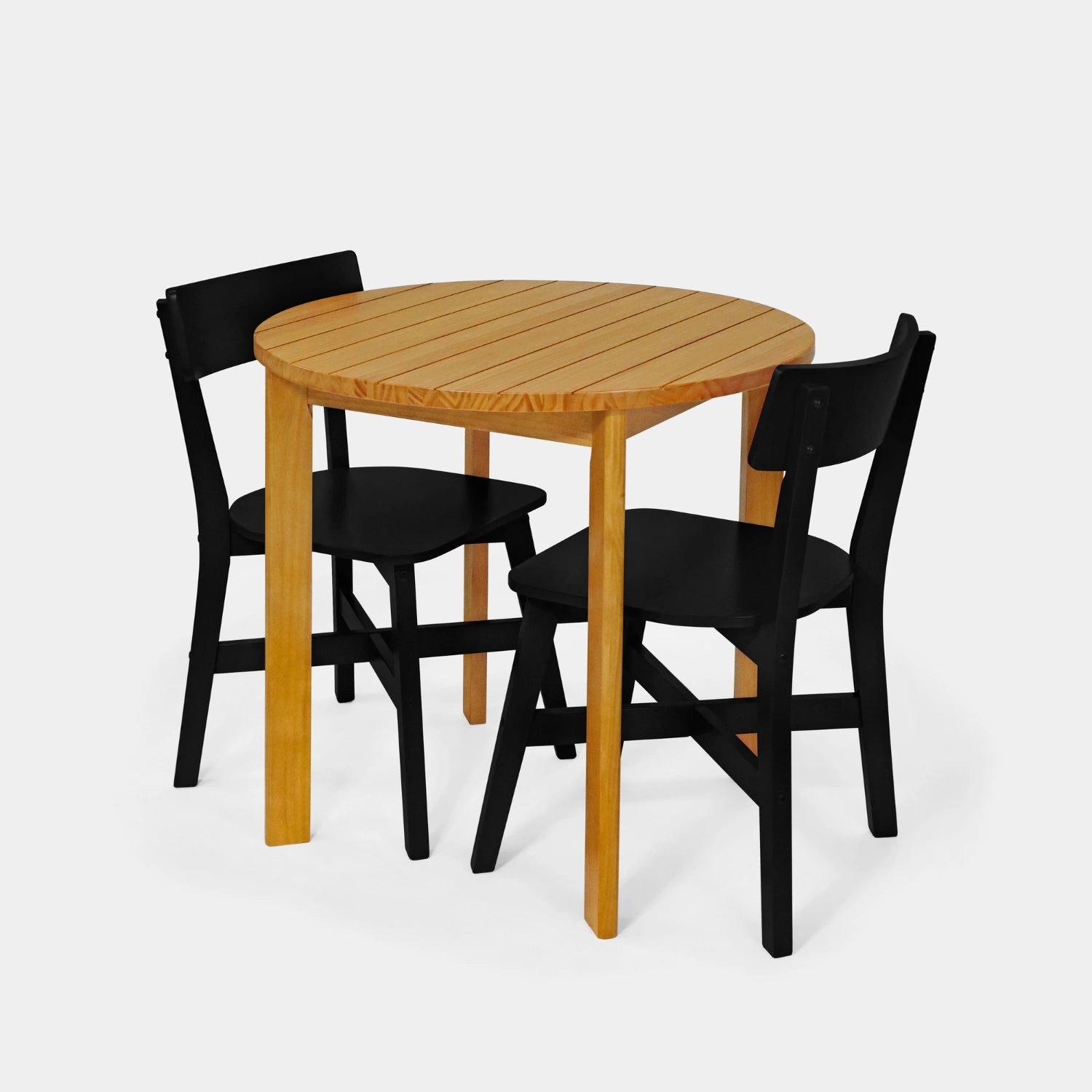 Conjunto Mesa de Madeira Redonda Listras com 2 Cadeiras Botões!