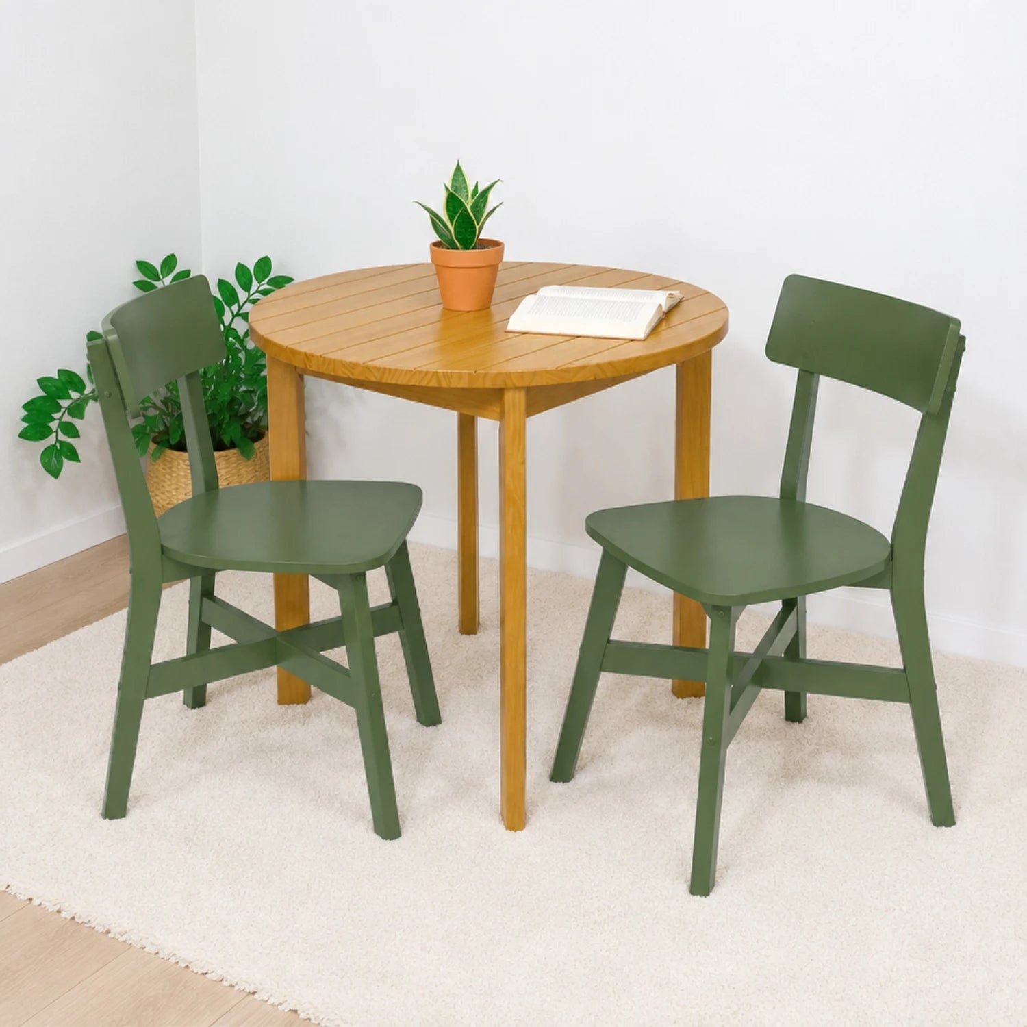 Conjunto Mesa de Madeira Redonda Listras com 2 Cadeiras Botões!