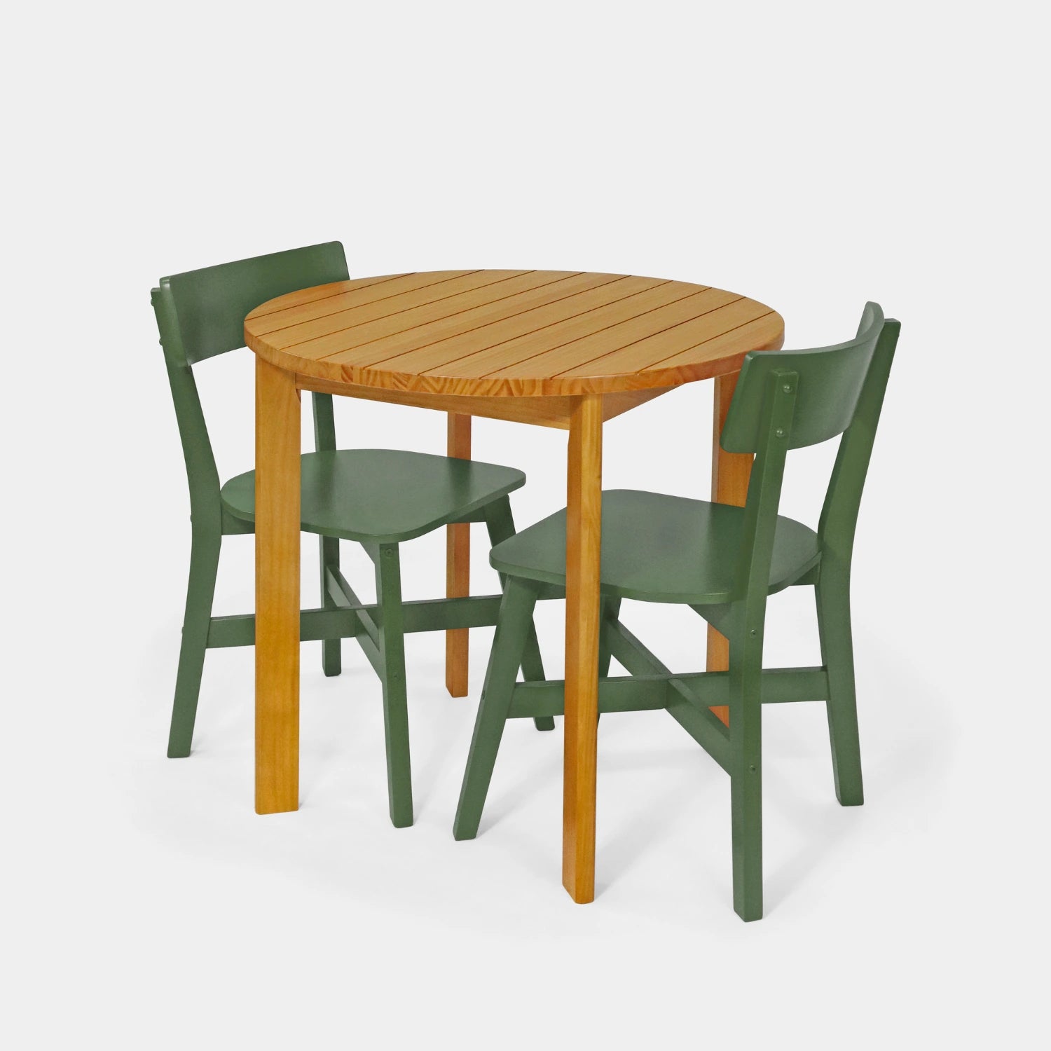 Conjunto Mesa de Madeira Redonda Listras com 2 Cadeiras Botões!