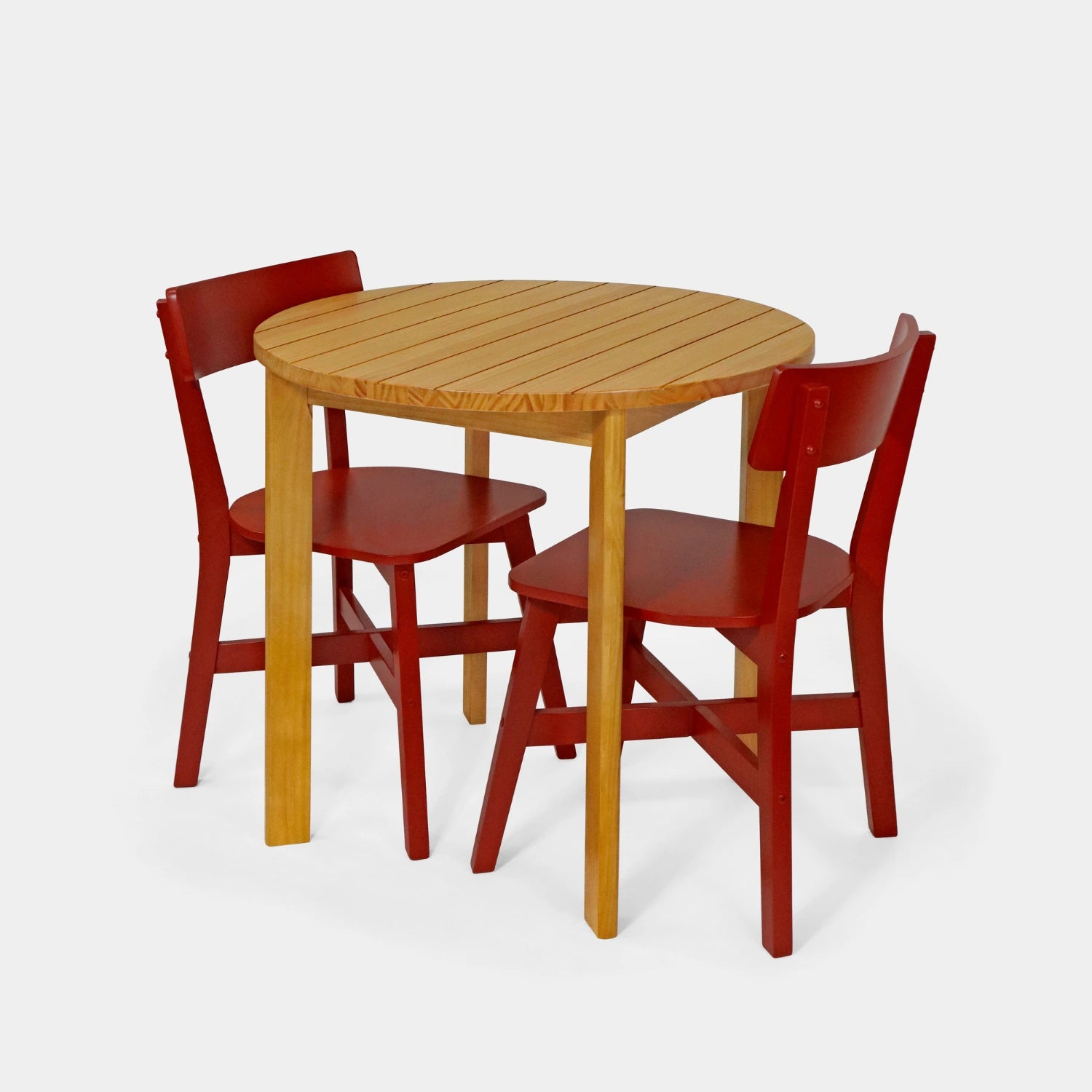Conjunto Mesa de Madeira Redonda Listras com 2 Cadeiras Botões!