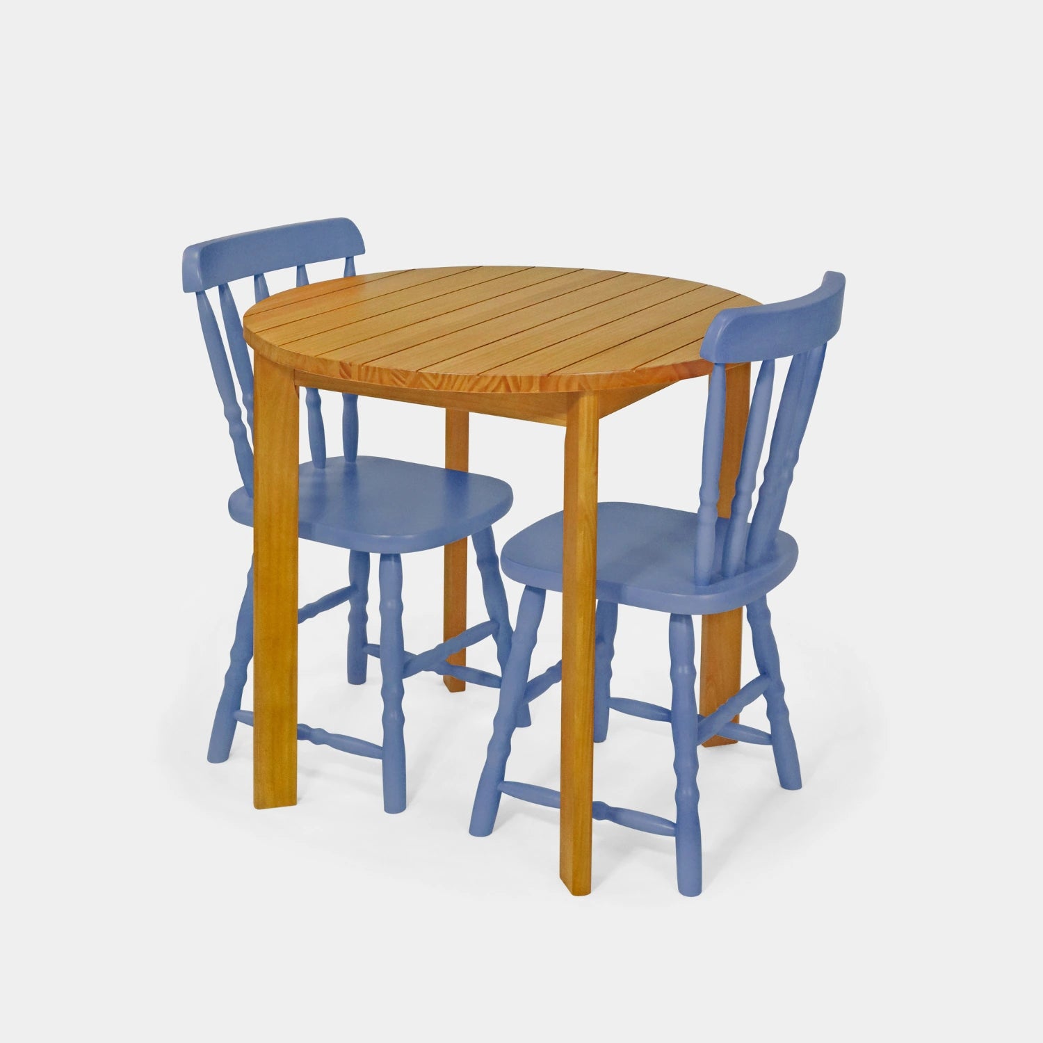 Conjunto Mesa de Madeira Redonda Listras com 2 Cadeiras Brasileiras!