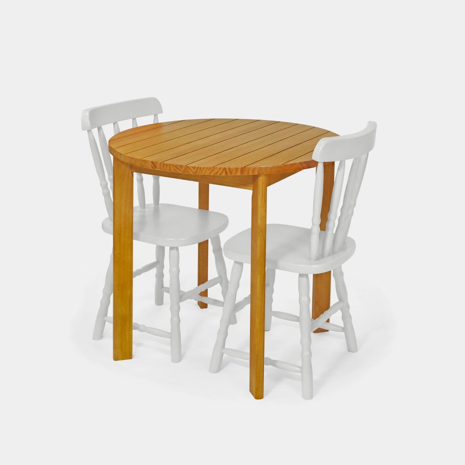 Conjunto Mesa de Madeira Redonda Listras com 2 Cadeiras Brasileiras!