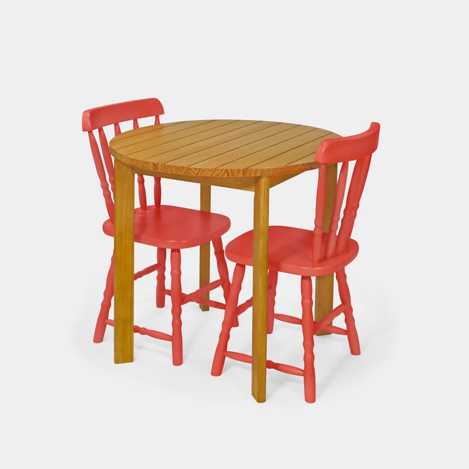 Conjunto Mesa de Madeira Redonda Listras com 2 Cadeiras Brasileiras!