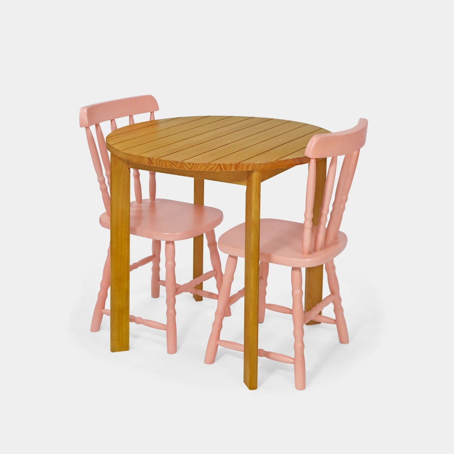 Conjunto Mesa de Madeira Redonda Listras com 2 Cadeiras Brasileiras!