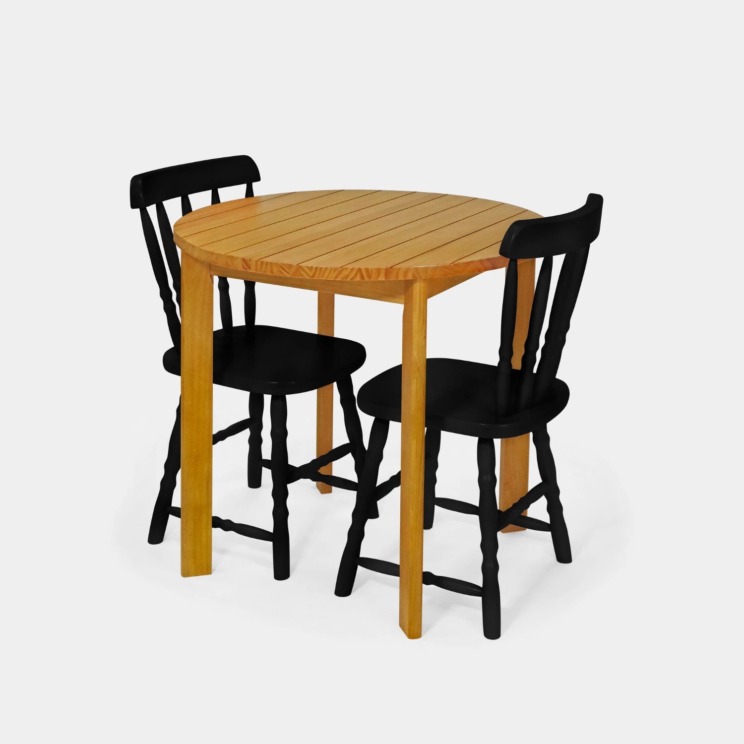 Conjunto Mesa de Madeira Redonda Listras com 2 Cadeiras Brasileiras!