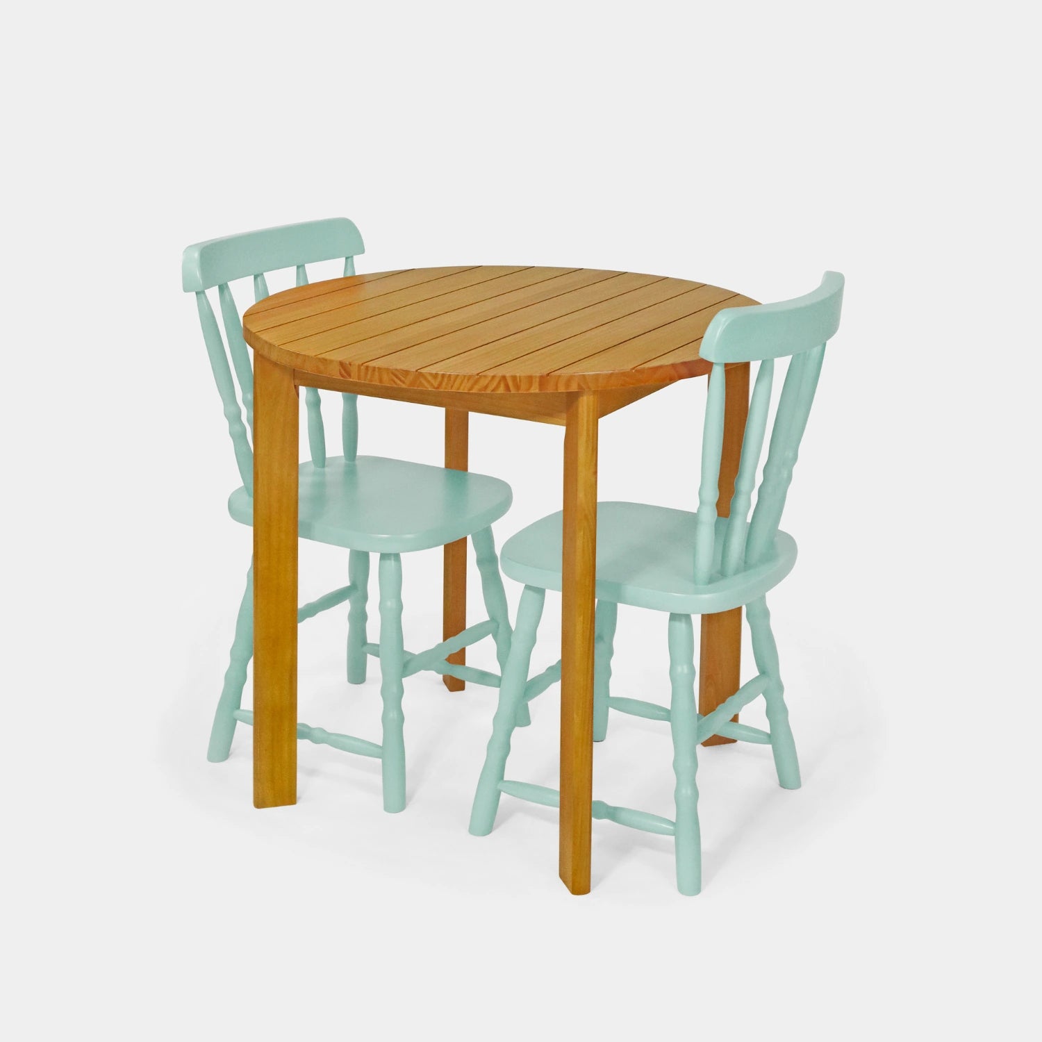 Conjunto Mesa de Madeira Redonda Listras com 2 Cadeiras Brasileiras!