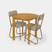 Conjunto Mesa de Madeira Redonda Listras com 2 Cadeiras Estofadas!