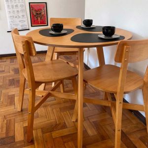 Conjunto Mesa de Jantar Origami 3 Lugares Redondo Mel com 3 Cadeiras Botões Mel!