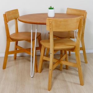 Conjunto Mesa de Jantar Industry 3 Lugares Redondo Melado Pés Brancos com 3 Cadeiras Botões Mel!