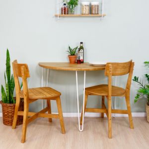 Conjunto Mesa Meia Lua Industry Mascavo Pés Brancos com 2 Cadeiras Botões Mascavo!