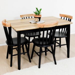 Conjunto Mesa de Jantar Zen 120x80 com 4 Cadeiras Zen Eucalipto e Preto!