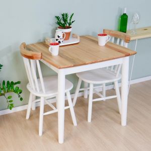 Conjunto Mesa de Jantar Zen 80x80 com 2 Cadeiras Zen Eucalipto e Branco!