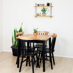 Conjunto Mesa de Jantar Zen 80x80 com 4 Cadeiras Zen Eucalipto e Preto!