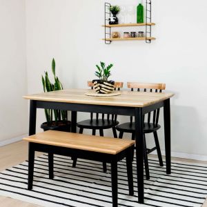 Conjunto Mesa de Jantar Zen 120x80 com 1 Banco e 2 Cadeiras Zen Eucalipto e Preto!